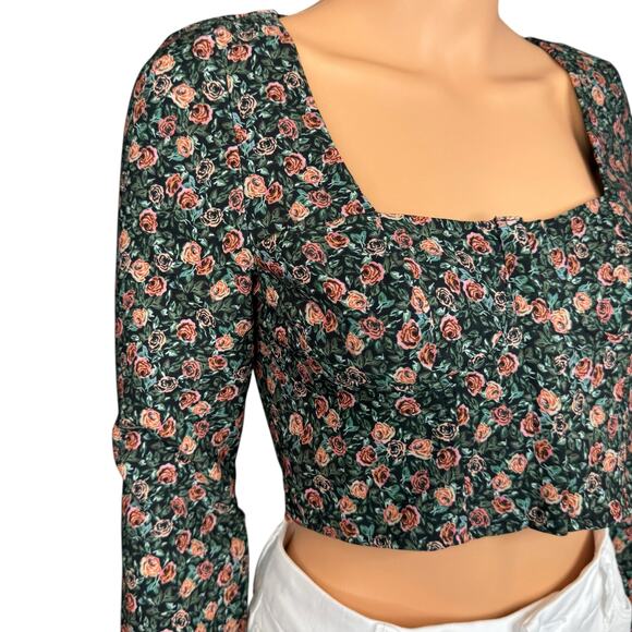 Zara Top Womens Small Corset Bustier Cropped Rose Floral Print Cottagecore Boho - Picture 3 of 16